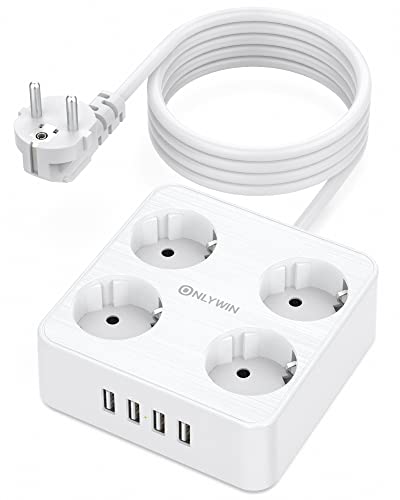 Multiprise avec USB compacte munie de 4 prises de distribution et montage mural