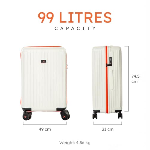 Image of Hard Polycarbonate Luggage Trolley Bag | 8 Wheels 360 Double Spinner | Telescopic Handle with Mobile Stand | TSA Lock with Sturdy Zipper | with 5 Years Warranty | Arctic Snow, Large - 74 cm