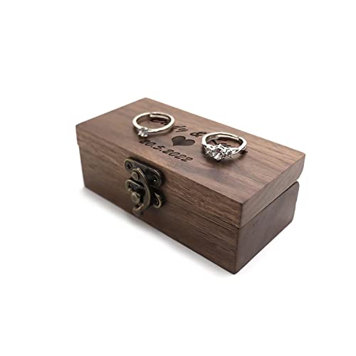 Zhuchao Benutzerdefinierte Rustikale Doppelte Ringbox aus Holz mit Horn-Verschluss Personalisierte Aufbewahrungsbox aus Holz für Paarringe Individueller Vorschlag Verlobung Hochzeit Ring-Organizer Cover