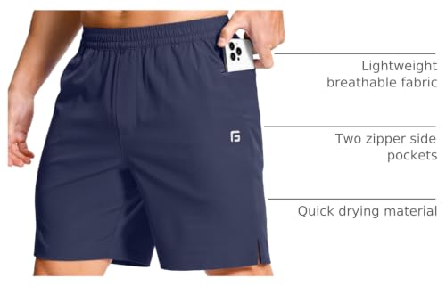 Image of GGJ Men's Lightweight Athletic Shorts with 2 Zipper Pockets 7 inch /9 inch /5 inch Gym Workout Running Quick Dry Tennis Shorts for Men