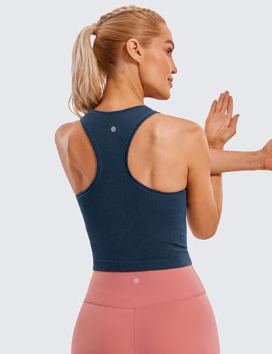 Image of CRZ YOGA Seamless Rib Racerback Crop Tank | Light Support, Removable Pads, Yoga, Ribbed, Racerback, Longline Sports Bras for Women
