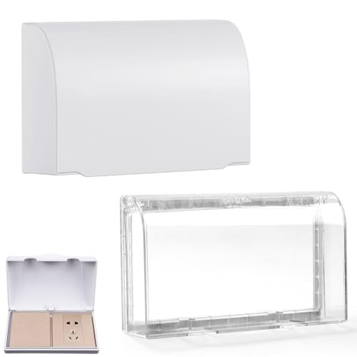 2 PCS Plug Socket Covers, Universal Plug Covers Waterproof Double Socket Covers Box Childproof Light Switch Guard for Home Nurseries Baby Pet Safety (White+Transparent)