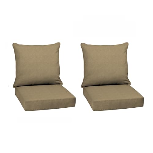 Image of Arden Olefin Outdoor Deep Seat Cushion Set (2-Pack), 24 in x 24 in, Weather-Proof, Rain-Proof, Fade Resistant Patio Cushion for Chair, Sofa, and Couch Tan Hamilton