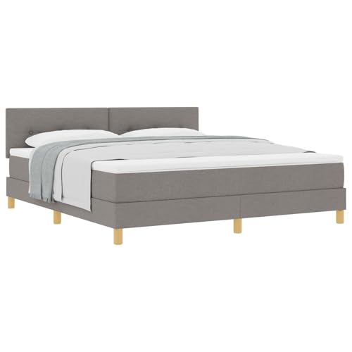 vidaXL Cama con Box Spring con Colchón Taupe Tapizado 180X200 cm Diseño Moderno Tela para Adultos Patas de Madera Maciza Montaje Fácil y Colchón Cómodo. Muebles de Dormitorio Doble Topper Estructura