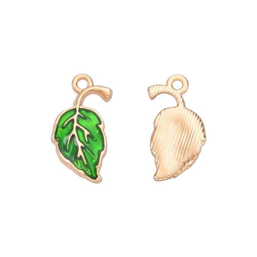 Image of Pack of 80 Green Leaves Enamel Charms Gold Plated Colored Pendants Hawaii Style Accessories for Necklace Bracelet Jewelry Making DIY Crafting