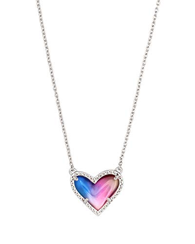 Kendra Scott Ari Heart Adjustable Length Pendant Necklace for Women, Fashion Jewelry, Rhodium-Plated, Watercolor Illusion