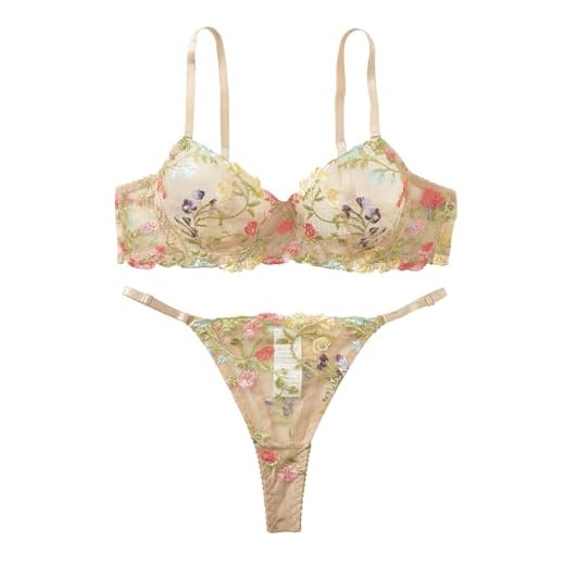 Aimedalis Lingerie Sets For Women Sexy Floral Embroidered Cute Push Up Strappy Womens Underwear Push Up Bra And Panties With Thongs (skin colour S)