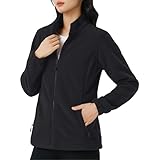 [KEFITEVD] フリースジャケット レディース 薄手 登山アウター 防寒 保温 冬服 ジップアップ 立ち襟 ボアジャケット 帯電防止 トレッキング ランニングウェア ブラック 2XL