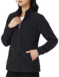 [KEFITEVD] フリースジャケット レディース 薄手 登山アウター 防寒 保温 冬服 ジップアップ 立ち襟 ボアジャケット 帯電防止 トレッキング ランニングウェア ブラック XL