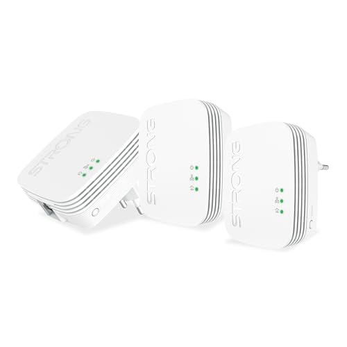 STRONG   Mini Kit Powerline 600   Triple Toma PLC   600 Mbps   Compatible con Box/Router   1 Puerto Ethernet   Instalación Plug & Play   Acceso a Internet de Alta Velocidad en Todas Partes   Blanco