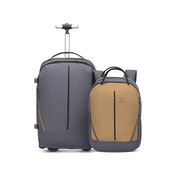 Hynes Eagle 2 in 1 Travel Backpack Set Rolling Backpack with Wheels Carry on Luggage 43L with Personal Item Bag for Men Women 17 inches Laptop Backpack Dark Grey