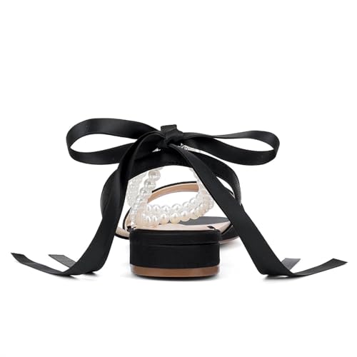Image of Satin Wedding Flats for Bride Pearl Sandals Open Toe Bridal Shoes Flat Wedding Shoes for Bride