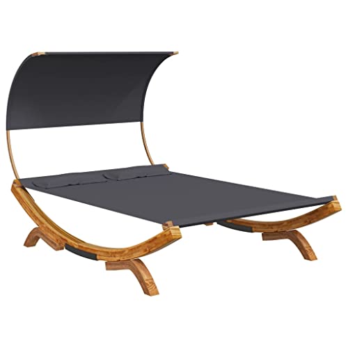 Nqyjm Tumbona de jardín con techo, 165 x 203 x 126 cm, madera curvada maciza, antracita, tumbona de playa, tumbona de exterior, para jardín, terraza, balcón, piscina