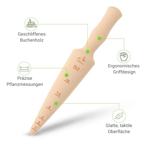 Teemando® Marken-Pflanzholz mit Scala aus unbehandeltem Buchenholz, 24,5 cm lang, Pflanzholz mit cm