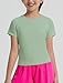 EXARUS Girls Athletic Shirts Workout Split Back Teen T Shirt Quick Dry Activewear Short Sleeve Regular Fit Tees Casual Summer Kids Army Green 12Y