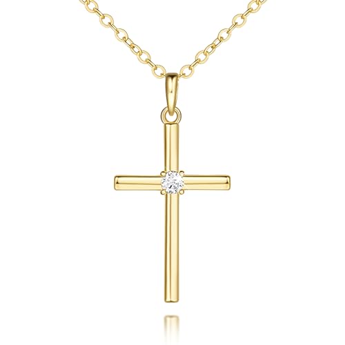 Gold Cross Necklaces for Women 14K Gold Cross Necklace for Women Crosses Pendant Necklace for Womens Chic Simplicity with a Cubic Zirconia Crosses Chain for Womens