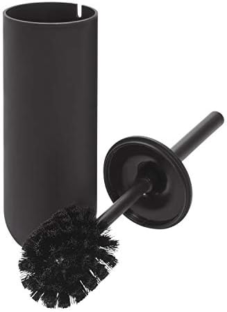 iDesign Toilet Brush with Toilet Brush Holder, Slim Bathroom Accessory Made of Plastic, -Standing Brush and Holder with Silicone Bristles, Black