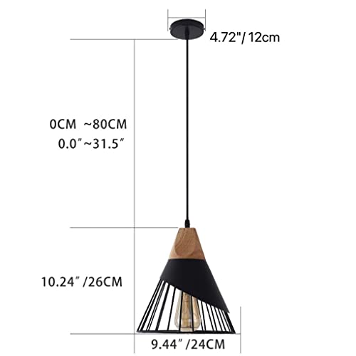 Black Pendant Lights Kitchen Island,Black Pendant Light,Adjustable Wood Hanging Light Fixture,Industrial Pendant Lighting for Dining Room,Living Room,Bedroom,Hallway,Kitchen,Bar