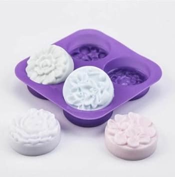Round Flower Designed 4 Cavity Soap Making Heavy Wt Silicone Mould (80 Gm Approx) JKB-351