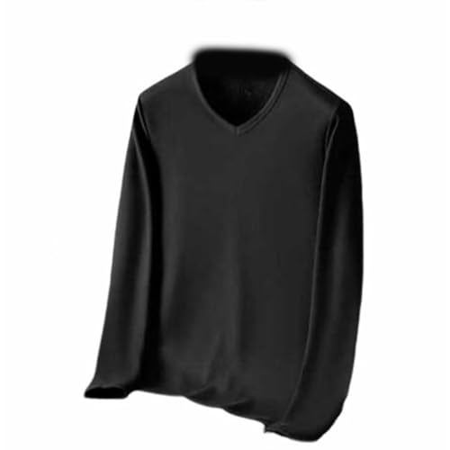 裏起毛 発熱 ヒートテック アンダーシャツ Tシャツ ロンT Vネック 肌着 インナーシャツ インナー 秋冬 保温 防寒着 極暖 丸首 クルーネック ストレッチ 冬用 インナー ジャージ メンズ ルームウェア 長袖 おしゃれ-XL||ブラック（ｖネック）（Amazon）