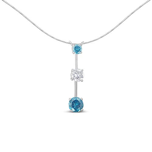 Original Classics 14K White Gold 1 1/2 cttw White and Treated Blue Diamond Pendant Necklace (H-I, I1-I2)