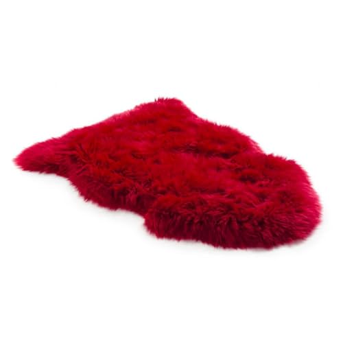 Plush Sheepskin Floor Rug – Thick Soft Long Wool for Bedroom, Living Room & Nursery – Hypoallergenic, Durable, Cozy, Temperature-Regulating, Luxurious Comfort for Home Use - Single/Red