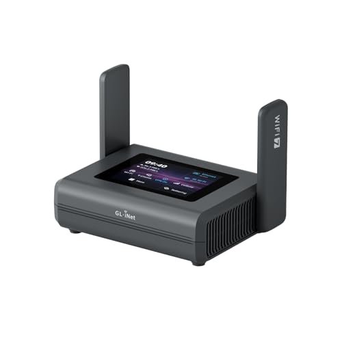 GL.iNet Slate 7 Pro (GL-BE10000) Tri-Band Wi-Fi 7 Travel Router 6GHz 5.7Gbps MLO 2.8 Touchscreen 1.1Gbps WireGuard VPN DPI Security Dual 2.5G + Mwan3 OpenWrt Business Travel Digital Nomad