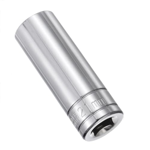 Image of Juttzzei 21mm 6-Point Deep Socket, 1/2 Inch Drive, Chrome Vanadium Steel, Polished Finish, Secure Hexagonal Design, Anti-Rust, Auto & Home Repair