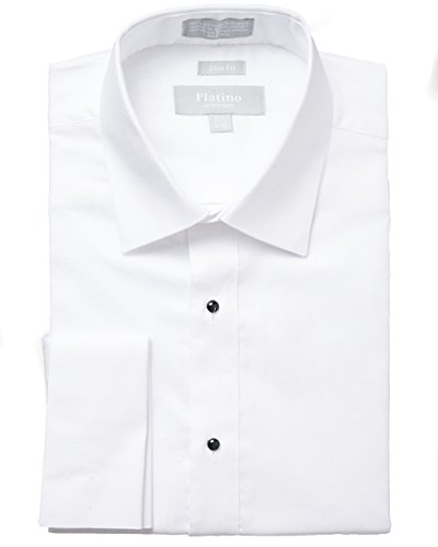 Marquis Platino De 1700SL Men's Slim Fit French Cuff Tuxedo Shirt - White - 18.5 6-7