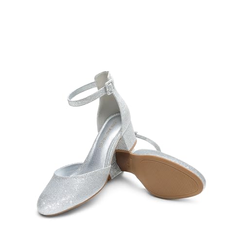 Image of DREAM PAIRS Women's Round Toe Low Block Heel Pumps | Closed Toe Ankle Strap Chunky Heel Pumps Dress Shoes Wedding Office Party Dressy Shoes for Women