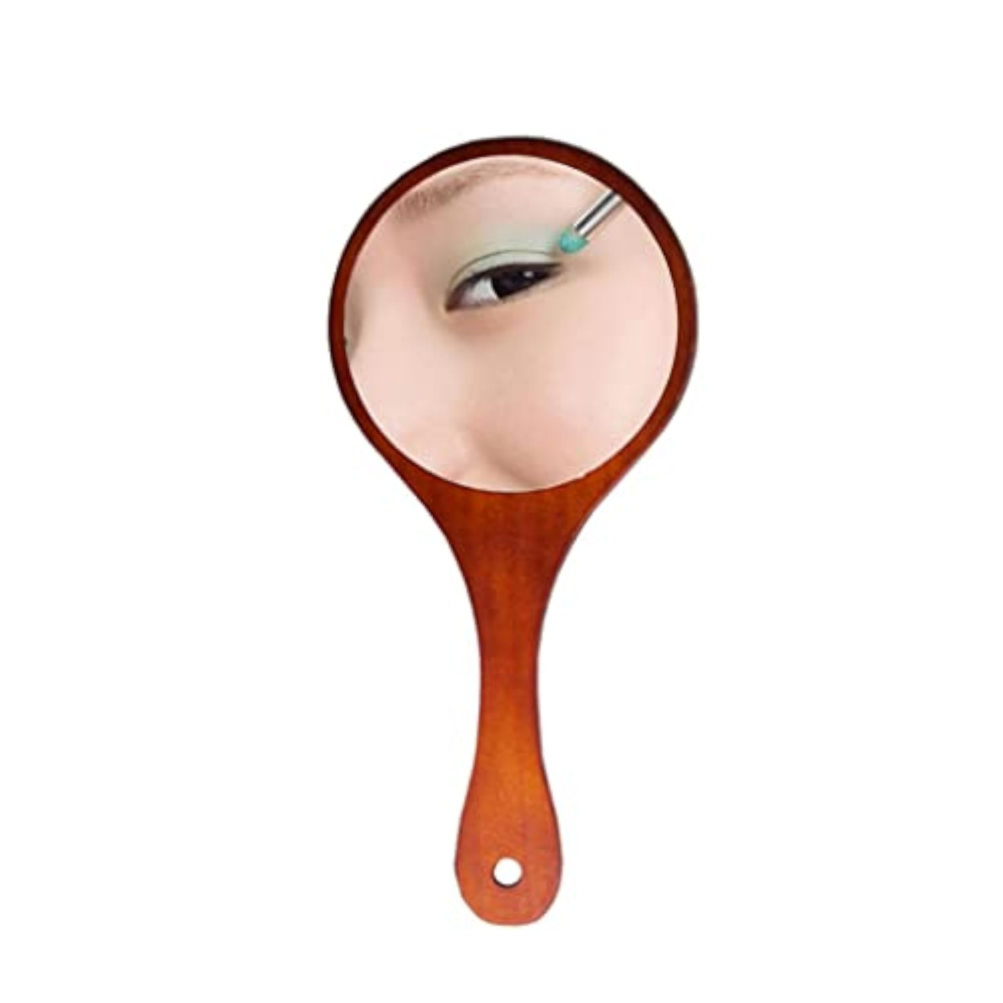 Portable Wooden Hand Vanity Mirror with Handle, Dark Brown