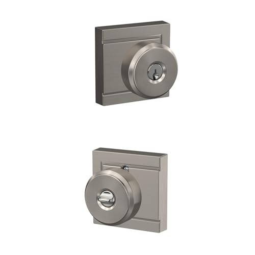 Image of SCHLAGE F51A BWE 619 ULD Bowery Knob with Upland Trim Keyed Entry Lock, Satin Nickel