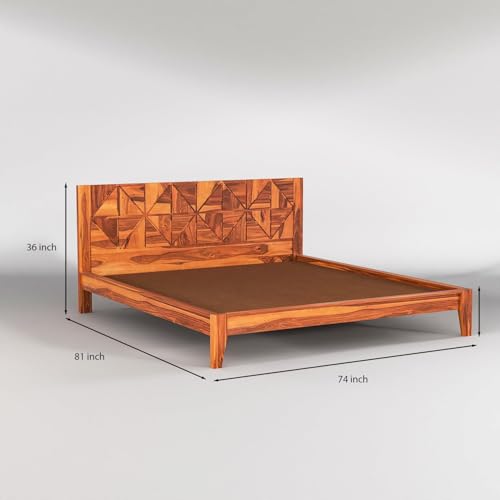 Image of Solid Sheesham Wood King Size Cot Bed Without Storage for Bedroom - Wooden King Size Cot for Bedroom - Solid Wooden Double Bed Palang for Home (James Honey)