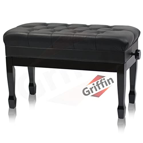 Griffin Piano Bench (Genuine Leather Plus Series) – Oversize Duet Keyboard Stool with Black Wood...