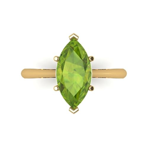 2.5 ctw Marquise Cut Solid Gold Engagement Ring for Women - 14K Yellow Gold - Natural Peridot Wedding Promise Ring for Her