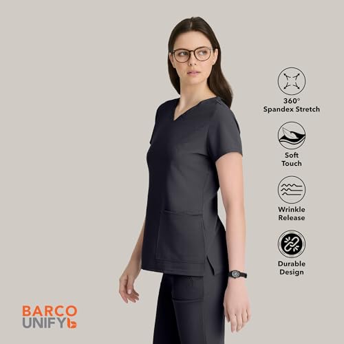 BARCO Unify Purpose Scrub Top for Women – Steel, 4-Pocket V-Neck Shirt with 360 Spandex Stretch & Moisture Wicking Fabric – Medium, Regular Fit by BARCO - Image 5