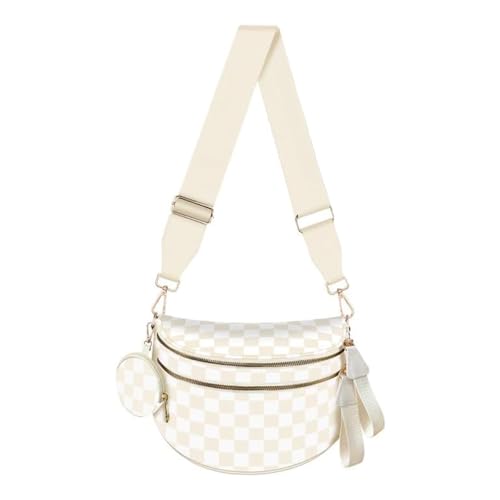 EMMAFY Womens Crossbody Bag Waterproof Oxford Cloth Waist Bag with Adjustable Shoulder Strap Suitable for Travel Work and Commuting. (Beige Check)
