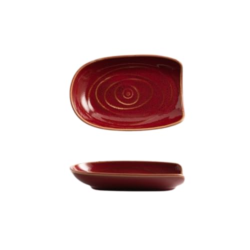 Ceramic Spoon Holder, Soy Sauce Dish, Japanese Style Vintage Teaspoon Tray, Nut Dish Decorative Dessert Bowl Sushi Plate Spoon Rests(Red)