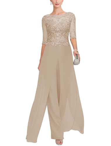 Mother of The Bride Jumpsuit for Wedding 3Pcs with Lace Applique Pant Suits Formal Outfit Set Wedding Guest Dresses Outfit