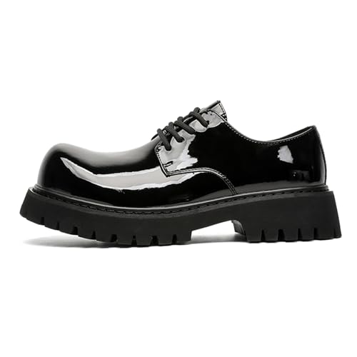 Patent Leather Chunky Platform Lace-Up Dress Oxford Shoes for Men Classic Round Toe Non-Slip Lug Sole Business Prom Work Wedding Formal Derby Shoes
