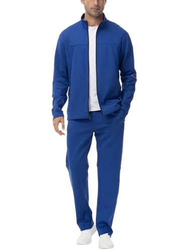 BGOWATU Men's Tracksuits 2 Piece Running Sports Sweatsuits For Men Full Zip Athletic Jackets and Pants Outfits Royal Blue L