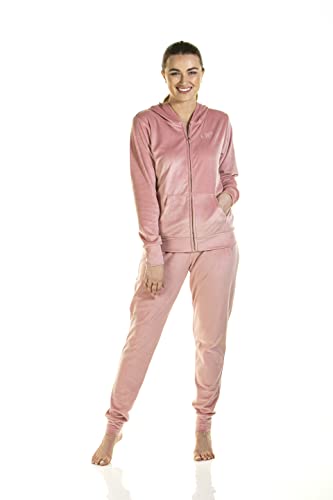 Wysteria Lane Conjunto de descanso con capucha de punto de felpa de terciopelo, rosa, L