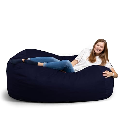 Image of Big Joe Fuf XL Foam Filled Bean Bag Chair with Removable Cover, Midnight Plush, Soft Polyester, 5 feet Giant, Navy Plush