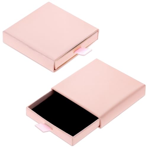 Piriuuo 2 Pack Square Jewelry Gift Boxes Cardboard Jewelry Box with Lids Necklace Boxes for Jewelry Gift Small Gift Boxes Pendant Storage Case for Bracelets Necklaces Earrings Ring Jewelry Gift(Pink)