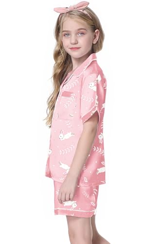 Image of Girls & Womens Satin Pajamas Set, Silk Button-Down Sleepwear 2 Piece Nightwear, 3 Years - Women XXL
