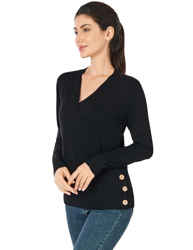 AmélieBoutik Women Casual V Neck Cable Knit Ribbed Long Sleeve Loose Cardigan Sweater Top