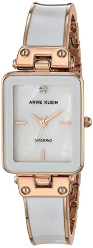 Anne Klein レディース 本物のダイヤモンドダイヤルバングルウォッチ AK/3636, ホワイト/ローズゴールド。, Anne Klein レディース 本物のダイヤモンドダイヤルバングルウォッチ AK/3636, ホワイト/ローズゴールド。,