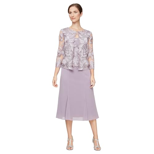 Image of Alex Evenings Women's Tea Length Jacket Dress, Perfect for Weddings, Formal Events (Petite and Regular Sizes)