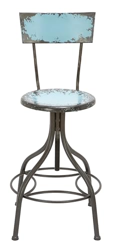 Deco 79 Vintage Metal Bar Stool, 18" x 18" x 41", Grey/Blue