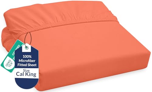 Microfiber Cal King Fitted Sheet, Fits Up to 16 Inches Deep Pocket - Coral